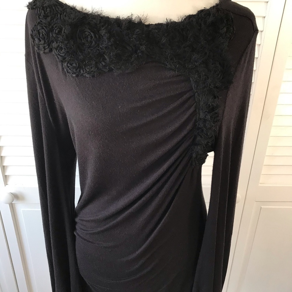 Price firm BUSOU BISOU Black Long Sleeve Ruched Top Size Large - Picture 4 of 6
